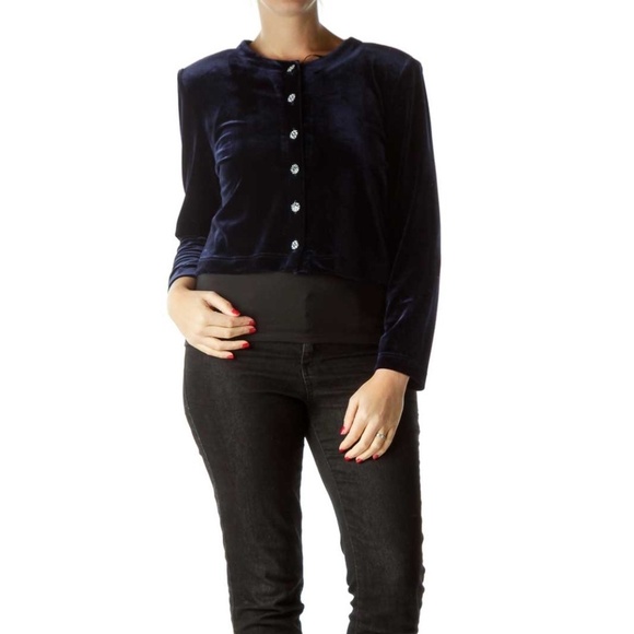 Jessica Howard Navy Velvet Cropped Jacket - Picture 1 of 4